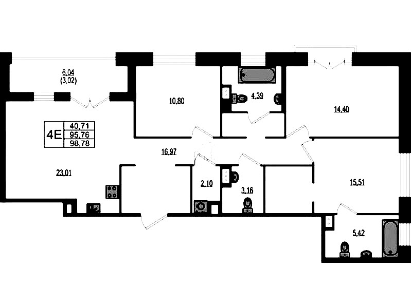 3-комнатная квартира 98.78 м², 2/4 эт., ЖК «Ranta Residence»